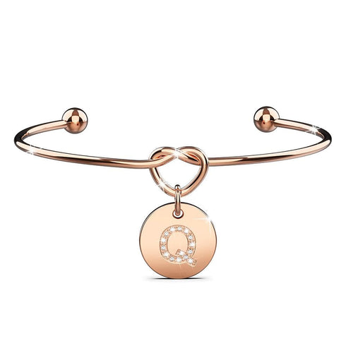 Fancy Alphabet Letter Initial Bangle in Rose Gold -A